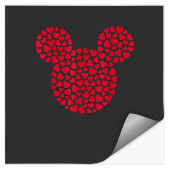Disney Mickey Mouse Icon Filled with Red Hearts Stickers