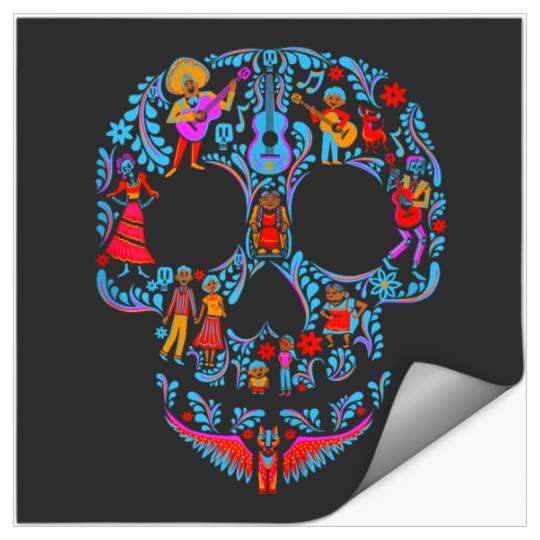 Disneyss Pixars Coco Classic Day Of The Dead Skull Collage Logo Stickers