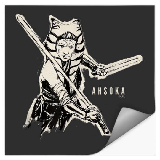 Star Warss Ahsoka Tano Black White Sketch Disneyss+ Stickers