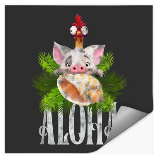 Disneyss Moana Aloha Pua And Hei Hei Distressed Tropical Logo Stickers