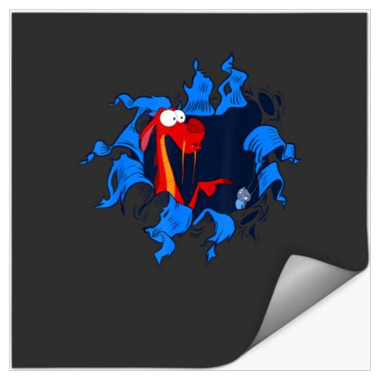 Disney Mulan Mushu Cri-Kee Takes The Blame Ripped T-Shirt T-Shirt Stickers
