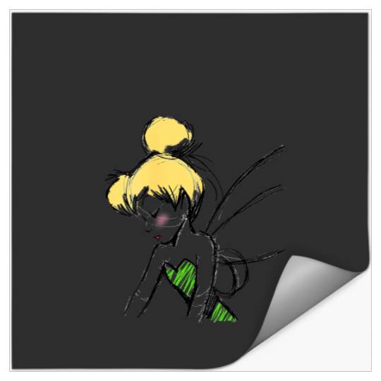 Womens Disney Peter Pan Tinker Bell Sketch Profile V-Neck T-Shirt Stickers