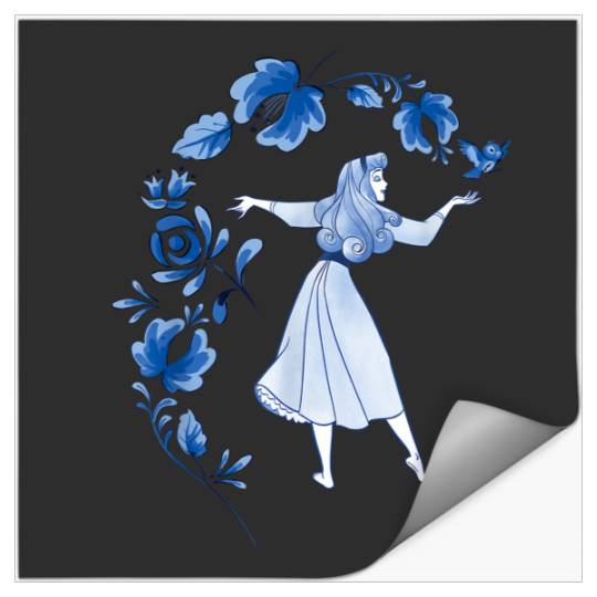 Disneyss Sleeping Beauty Princess Aurora Blue Flowers Stickers