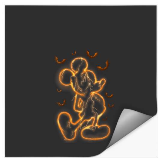 Womens Disney Mickey Mouse Halloween Lighting V-Neck T-Shirt Stickers