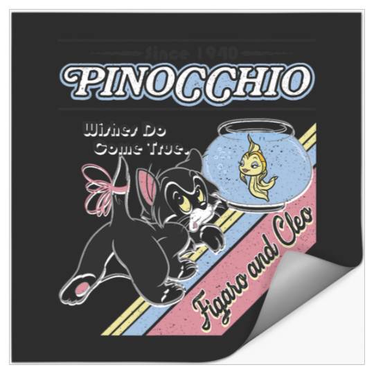 Disney Pinocchio Wishes Do Come True Figaro And Cleo Retro Stickers