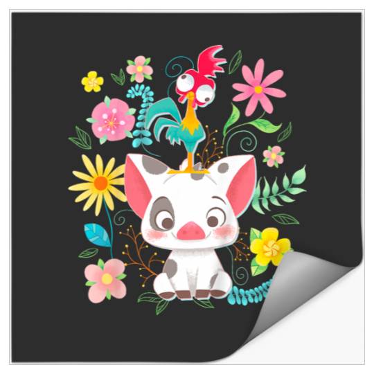 Disneyss Moana Pua Hei Hei Cute Pose Floral Big Chest Poster Stickers