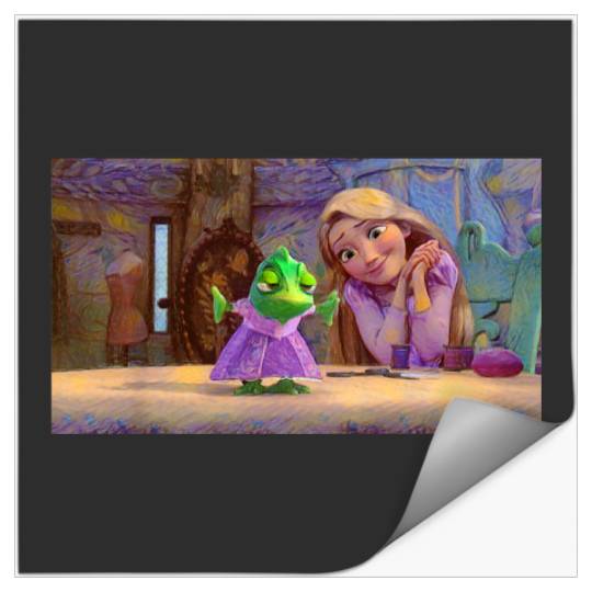 Disneyss Tangled Rapunzel And Pascal Painted Style Chest Logo Stickers