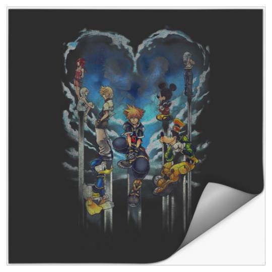 Disneyss Kingdom Hearts Main Characters Heart Shape Distressed Stickers