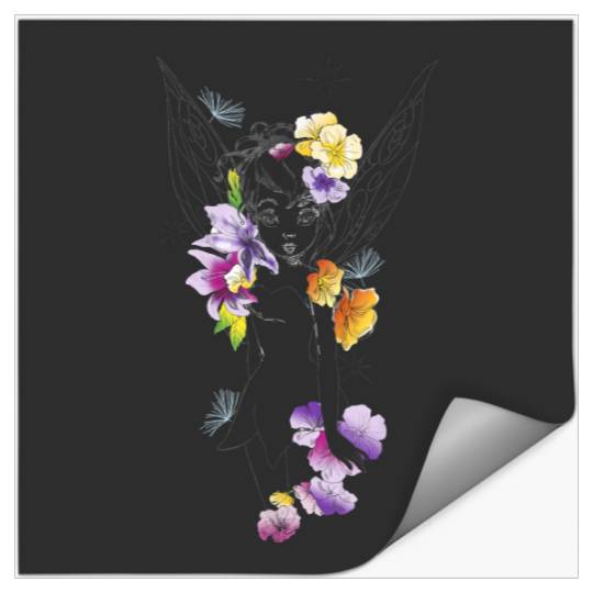 Disneyss Peter Pan Tinker Bell Outline Floral Sketch Portrait Stickers