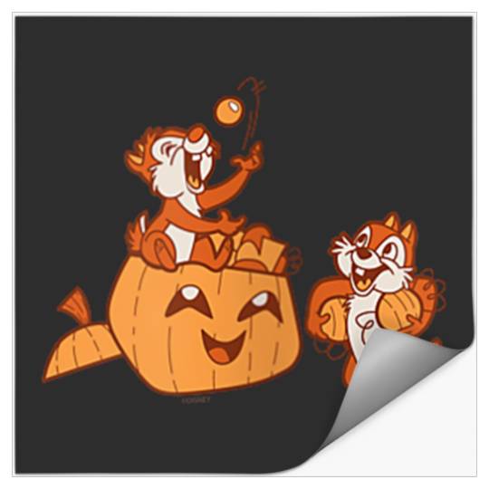 Disneyss Chip N Dale Halloween Pumpkin Bucket Corner Art Stickers