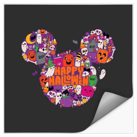 Disney Mickey Mouse Head Icon Spooky Cute Happy Halloween Stickers