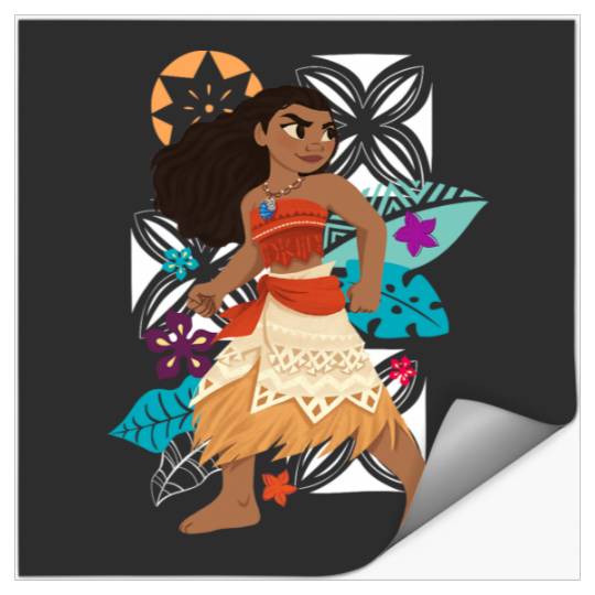 Discover Disney Moana Power Girl Pose Tropical Flowers Chest Poster Stickers