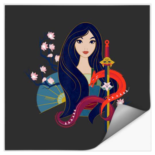Disney Princess Mulan and Mushu Modern Art Deco Style Stickers