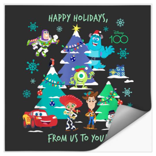 Disney 100 And Pixar Christmas 2024 Happy Holidays From Us To You Stickers
