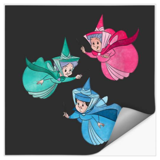 Womens Disney Sleeping Beauty Good Fairies Flora Fauna Merryweather V-Neck Stickers