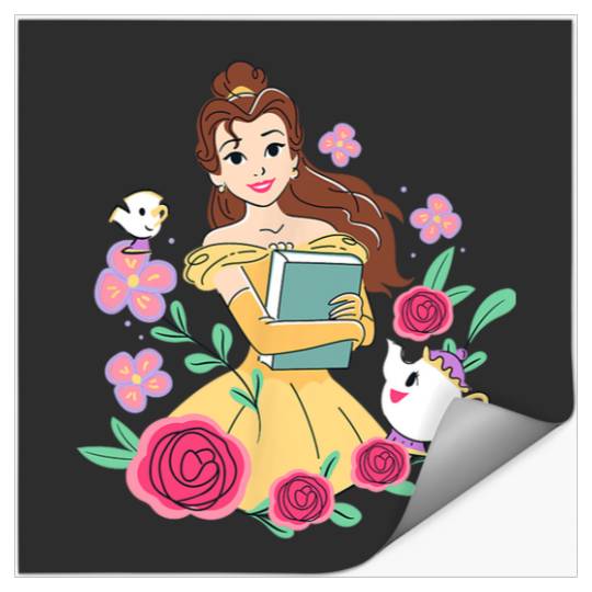 Disney Beauty and the Beast Belle & Book Fall Floral Roses Stickers