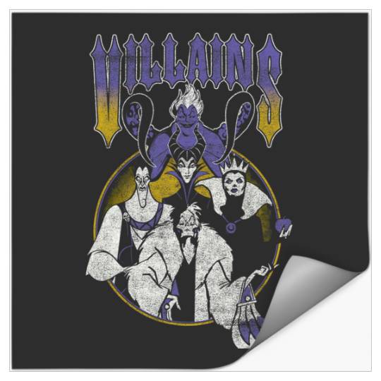 Disney Villains Group Shot Metal Gang Distressed Logo Stickers