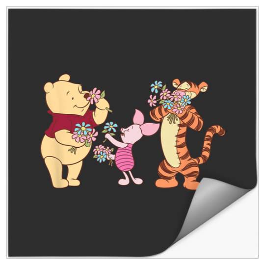 Disney Winnie The Pooh Group Shot Friends & Flowers Logo Stickers
