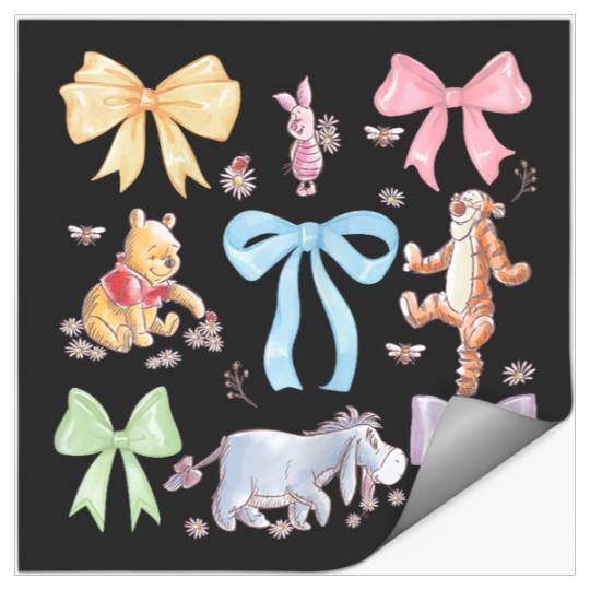 Disney Winnie The Pooh Cute Group Shot Sketch Chest Logo Stickers