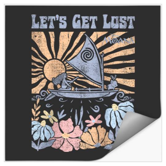 Disneyss Moana Lets Get Lost Pastel Colors Retro Chest Poster Stickers