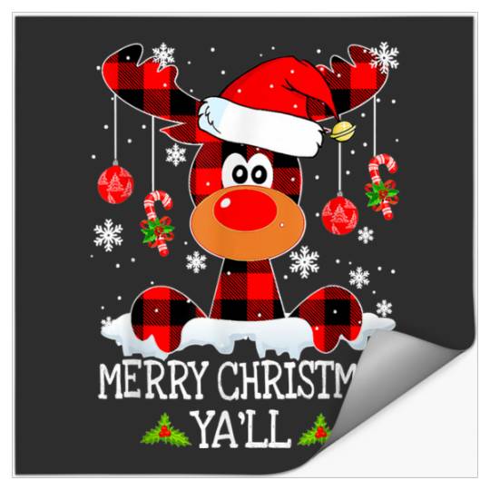 Merry Christmas Ya'll Reindeer Santa Hat Buffalo Red Plaid  2: Mickey Disney Christmas, Disney Christmas Stickers