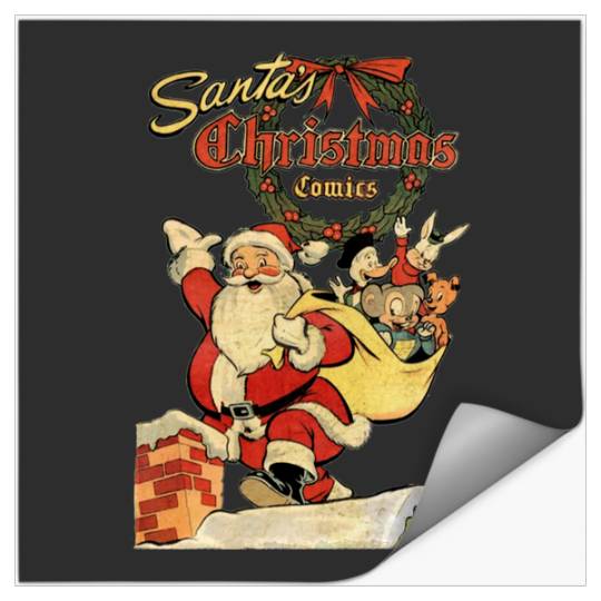 Santa's Christmas Comics 1952 Funny Vintage Holiday Scene  : Mickey Disney Christmas, Disney Christmas Stickers