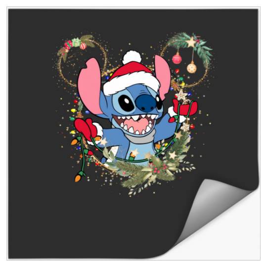 Stitch Christmas Flowers 2023 Buffalo Plaid: Mickey Disney Christmas, Disney Christmas Stickers