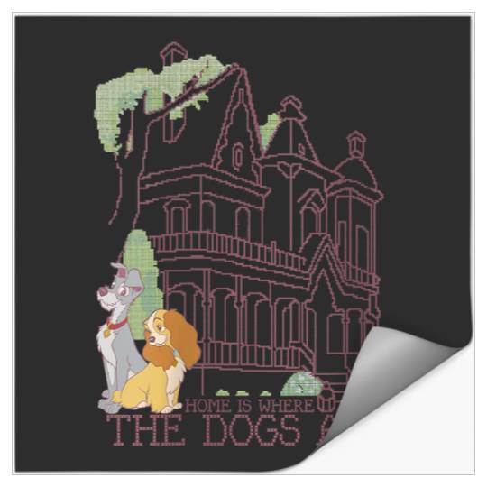 Womens Disney Lady And The Tramp Home Is Where The Dogs Are V-Neck Stickers