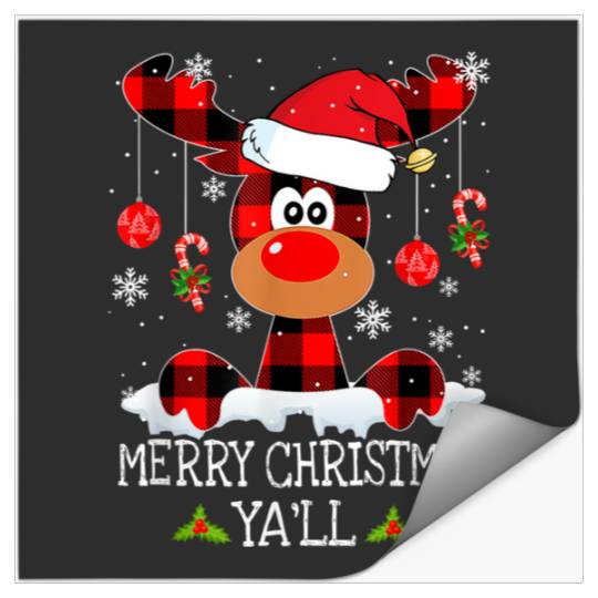 Merry Christmas Ya'll Buffalo Red Plaid Reindeer Santa Hat  : Mickey Disney Christmas, Disney Christmas Stickers