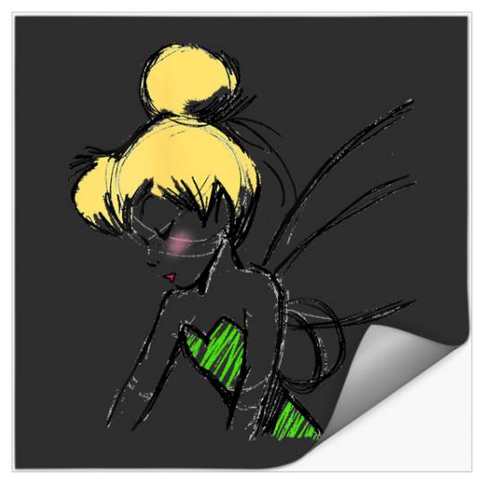Womens Disney Peter Pan Tinker Bell Sketch Profile V-Neck Stickers