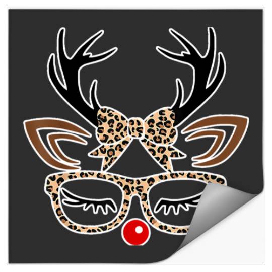 Adorable Leopard Glasses Reindeer Face  : Mickey Disney Christmas, Disney Christmas Stickers