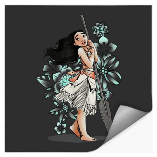 Discover Disney Moana Tropical Floral Line Art Voyager Po Stickers