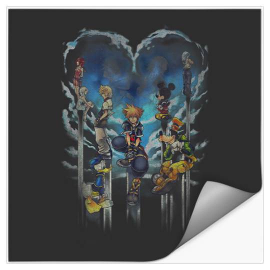 Disneyss Kingdom Hearts Main Characters Heart Shape Distressed Stickers