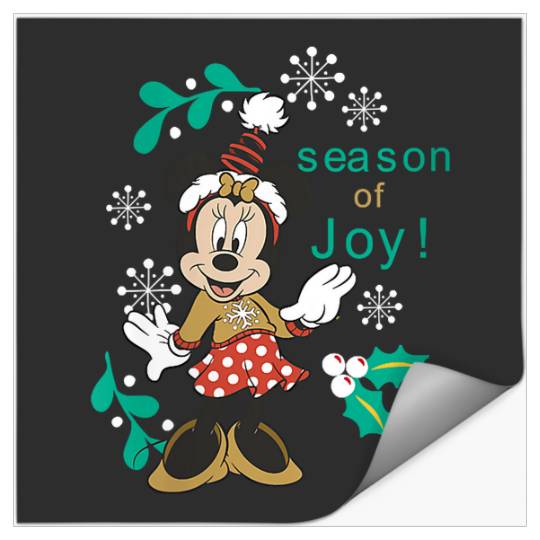 Womens Disney Minnie Mouse Christmas Season Of Joy Mistletoe Cheer V-Neck Stickers