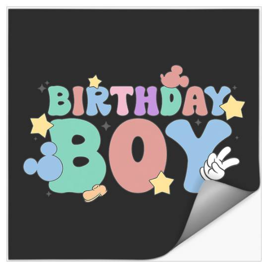 Discover Disney Mickey And Friends Birthday Boy Retro Bold Text Logo Stickers