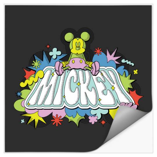Discover Disney Mickey Mouse Sitting Down on Name Retro Pop Art Long Sleeve Stickers