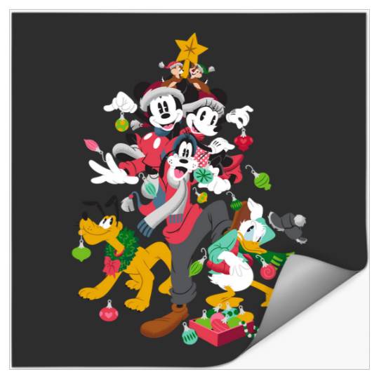 Discover Disney Mickey Minnie Goofy Pluto Chip Dale Christmas Tree Long Sleeve Stickers
