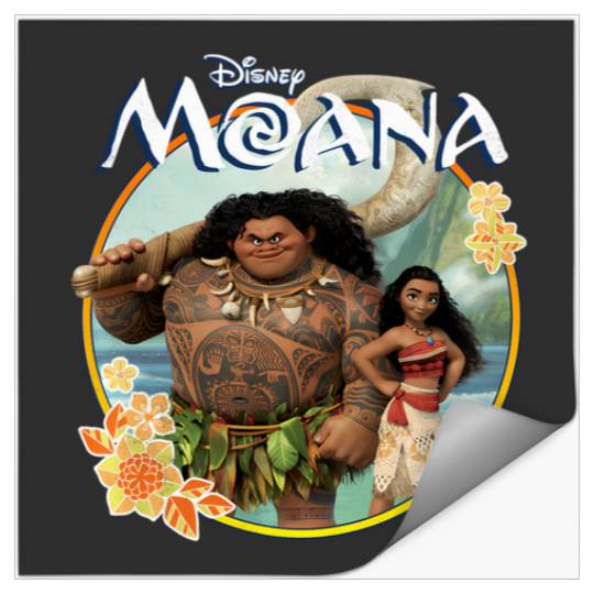 Disney Moana Maui Flower Circle Vintage Graphic Hoodie Stickers