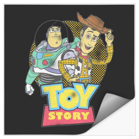Disney Pixar Toy Story Buzz Woody Distressed Retro V-Neck Stickers