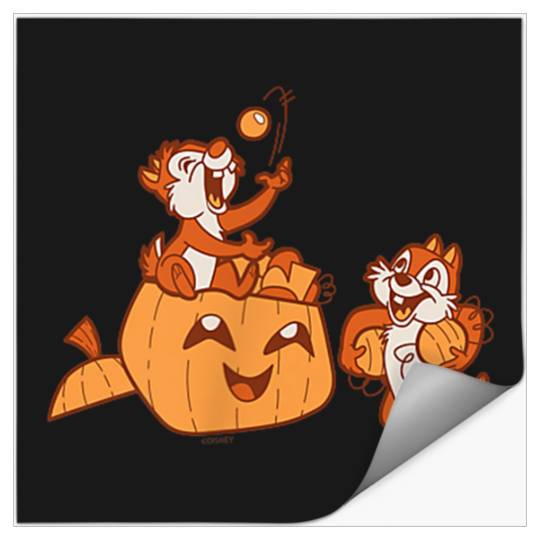 Disneyss Chip N Dale Halloween Pumpkin Bucket Corner Art Stickers