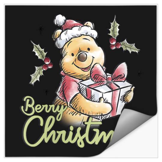 Womens Disney Winnie the Pooh Berry Christmas V-Neck Stickers