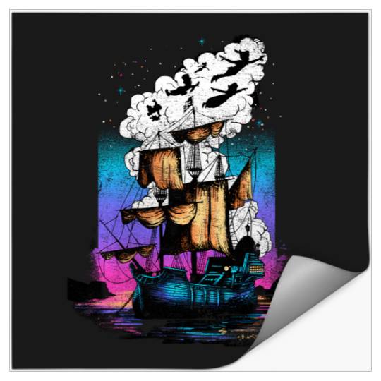 Disney Peter Pan Pirate Ship Flight Neon Graphic Stickers