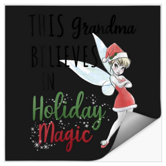 Womens Disney Peter Pan Christmas Tinker Bell Holiday Magic Grandma V-Neck Stickers