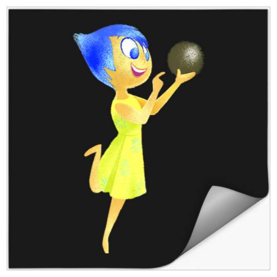 Womens Disney Pixar Inside Out Joy Grabbing A Memory Cute Retro V-Neck Stickers