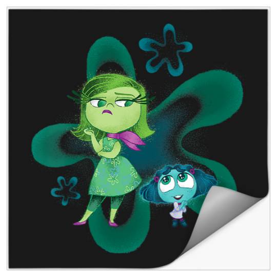 Womens Disney Pixar Inside Out 2 Cute Envy And Disgust Retro Poster V-Neck Stickers