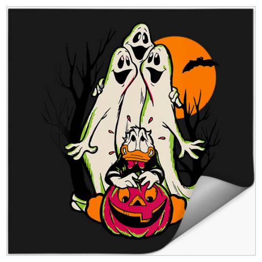 Womens Disney Mickey And Friends Halloween Donald Duck & Ghosts V-Neck Stickers