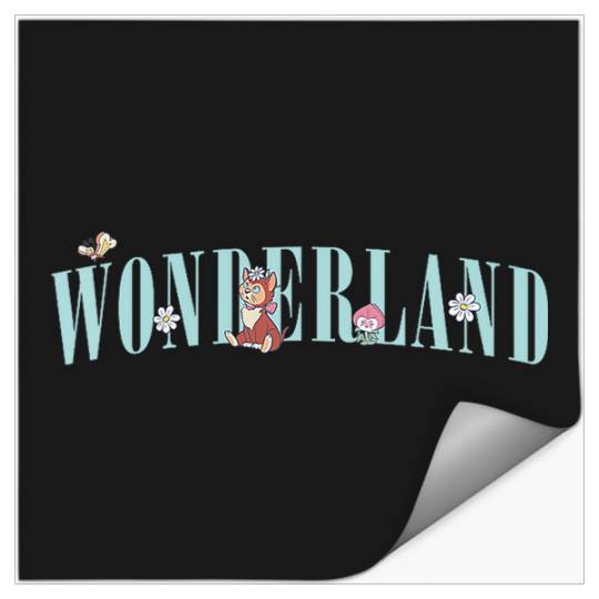 Womens Disney Alice In Wonderland Dinah In Nature Retro Text Logo V-Neck Stickers