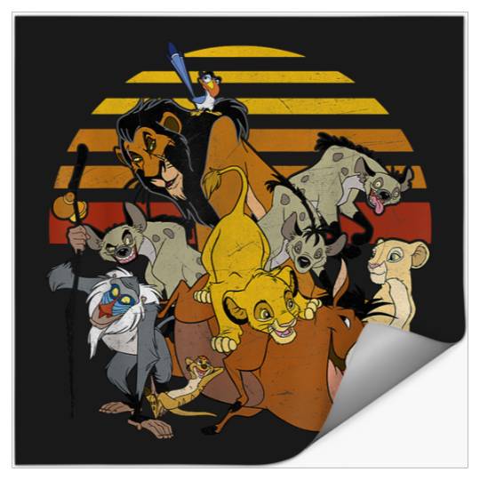 Disneyss Lion King Group Retro Stripe Sunset Vintages Stickers
