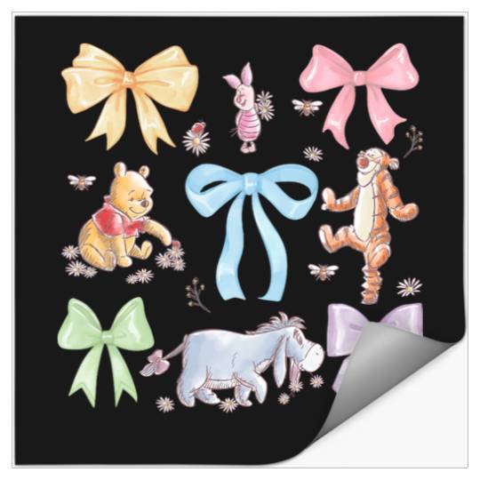 Discover Disney Winnie the Pooh Cute Group Shot Sketch Chest Logo Stickers