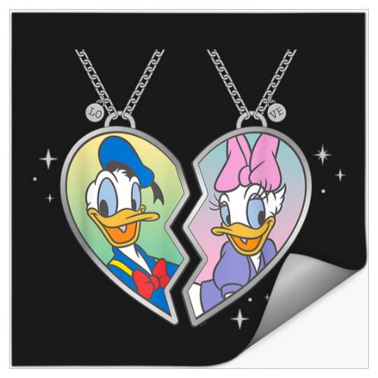 Disneyss Donald And Daisy Duck Love Heart Necklace Matching Stickers